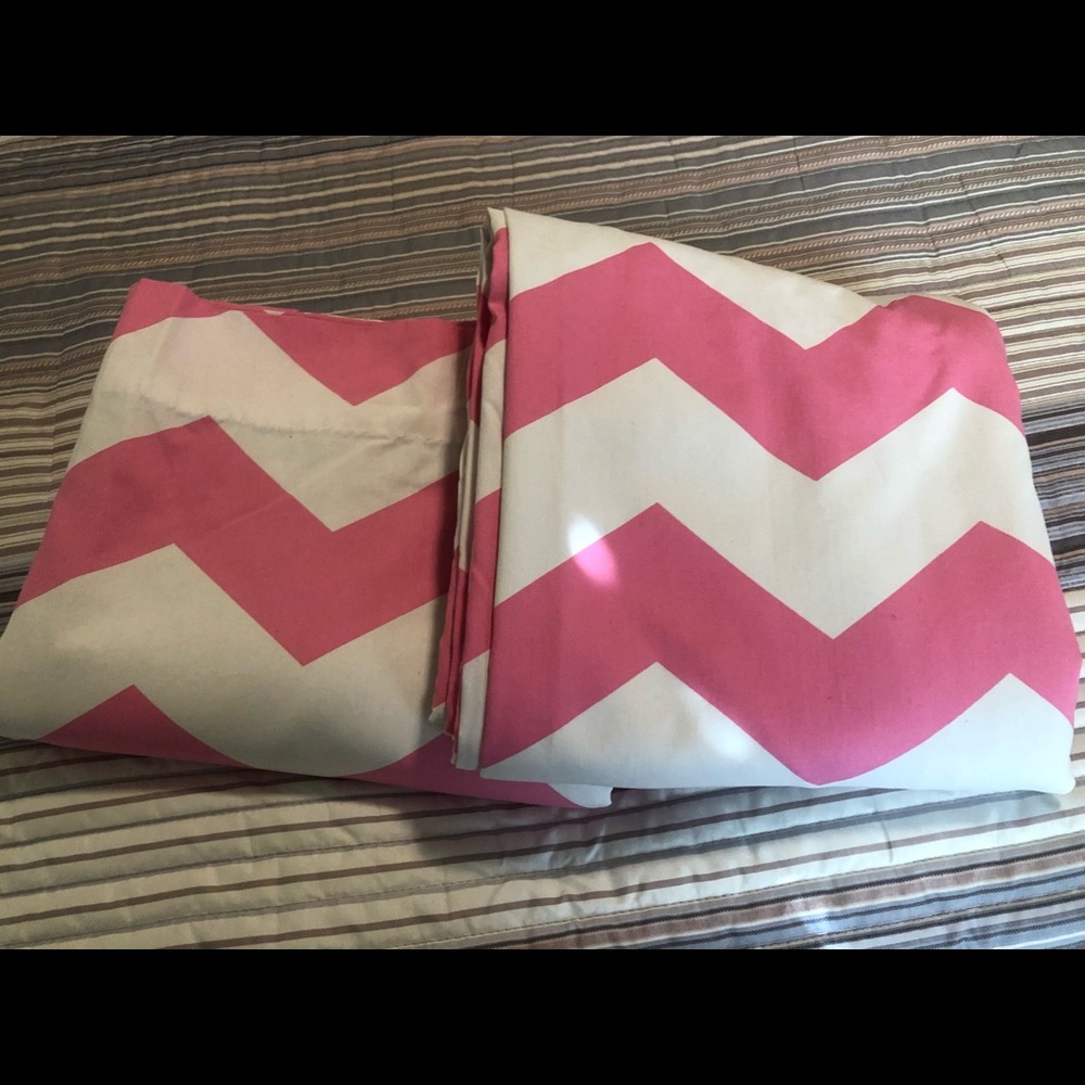 Pottery Barn Kids Pink/White Chevron Blackout Drapes 44x84”